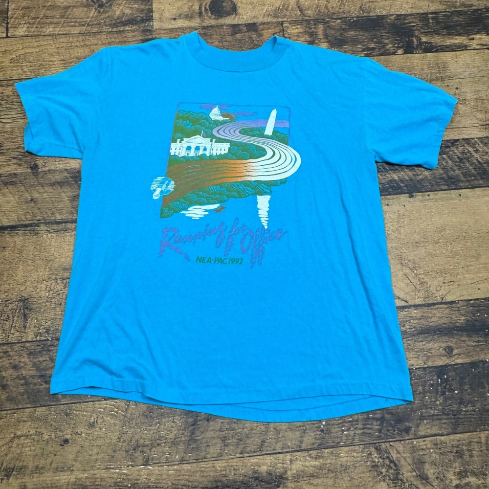 Vintage 1992 Running for‎ Office Graphic Print T-Shirt Single Stitch NEA PAC